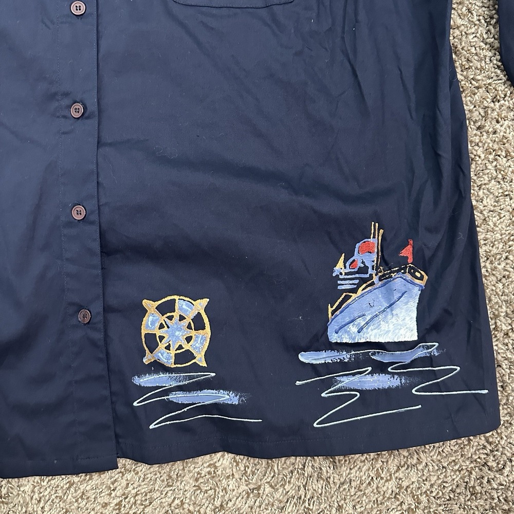 Copa‎ Cabana Sailboat Top Womens 2XWP Button Up Nautical Coastal Preppy Navy NWT - Picture 5 of 8